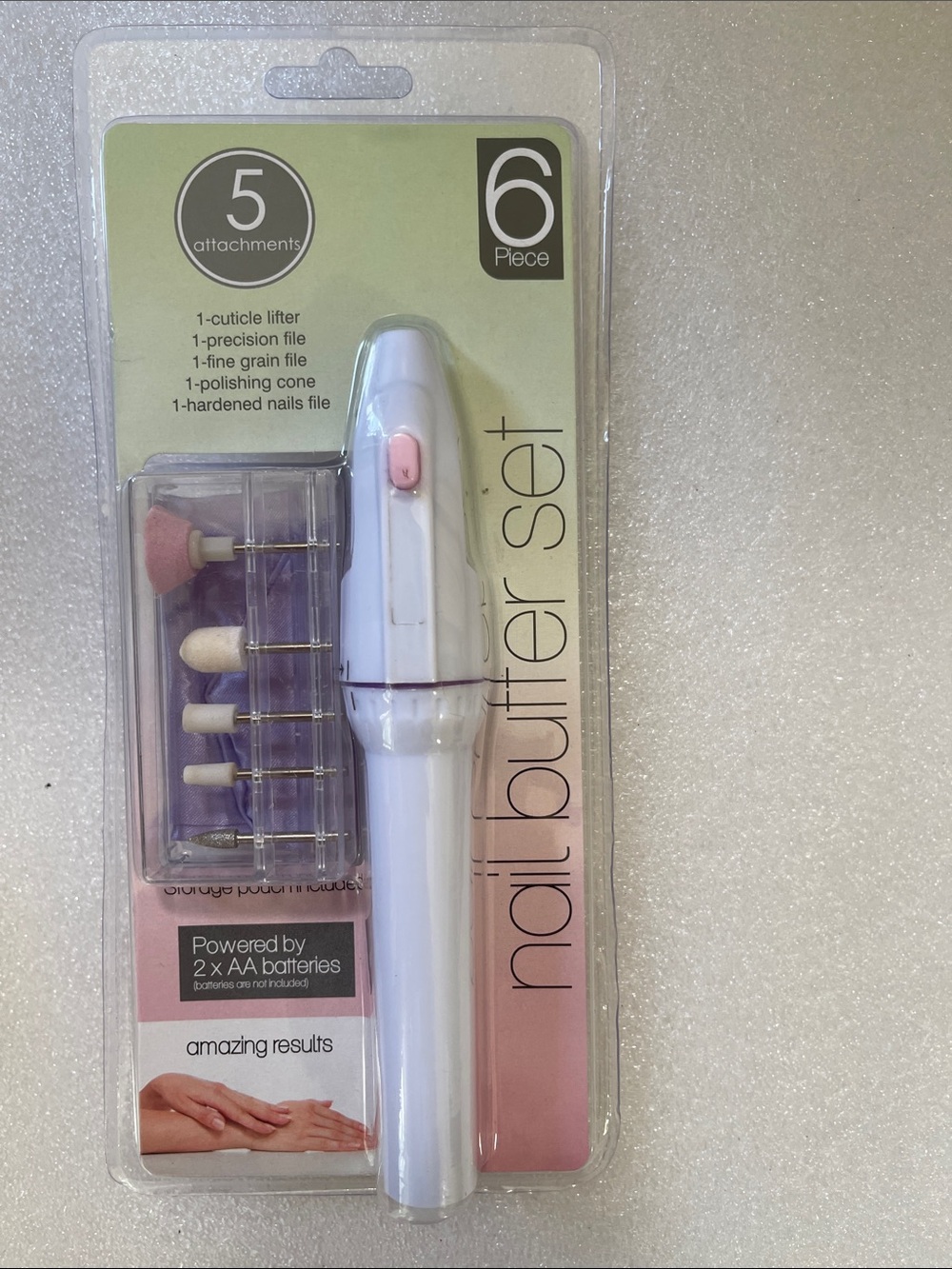 Nail Buffer Set Electric Manicure Kit - White/Pink requires 2 AA batteries